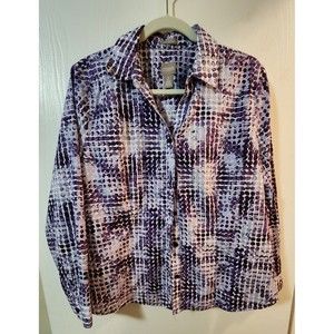 Chico’s Purple Polka Dot Long Sleeve V-Neck Blouse Plus Size No Iron 2XL